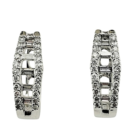 14 Karat White Gold and Diamond Ladder Huggie Earrings #21562